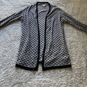 Chaus Black and Gray Cardigan Sweater with Geometric Pattern